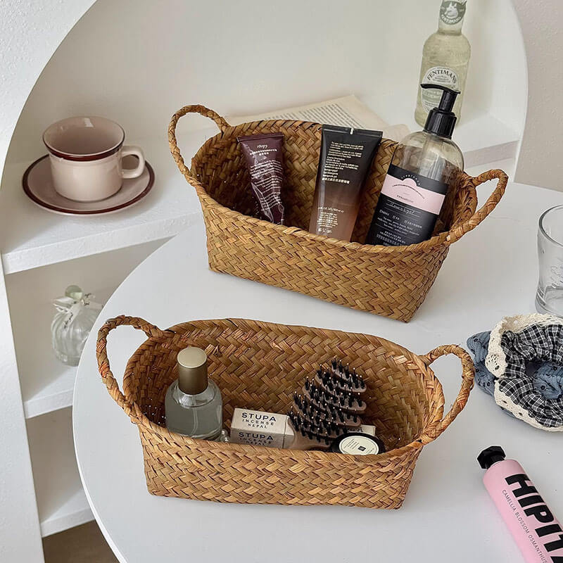 Natural Seagrass Oval Baskets with Handles