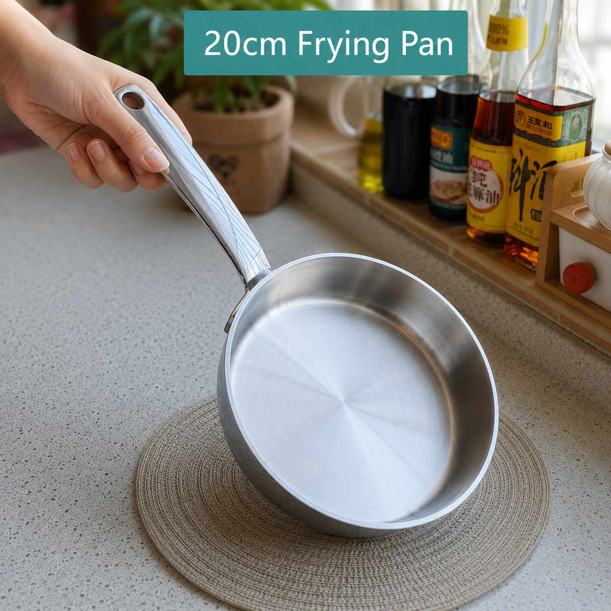 3.5mm Thick Stainless Steel Frying Pan - 20cm